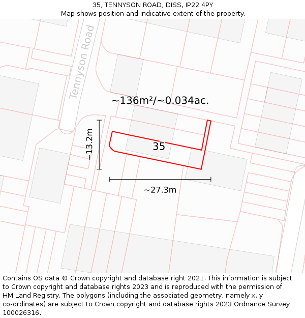 35, TENNYSON ROAD, DISS, IP22 4PY: Plot and title map