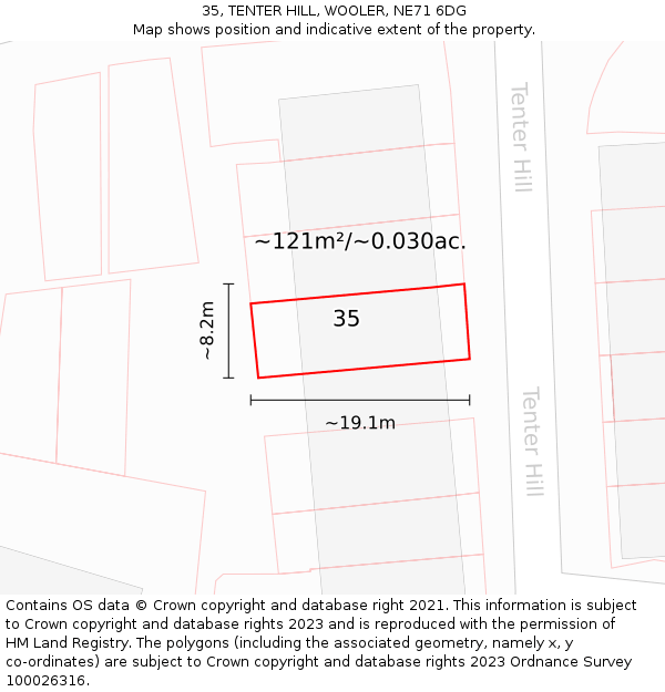 35, TENTER HILL, WOOLER, NE71 6DG: Plot and title map