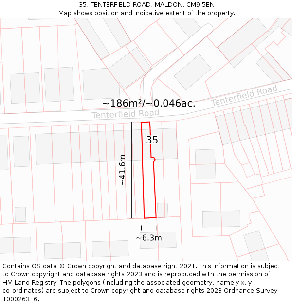 35, TENTERFIELD ROAD, MALDON, CM9 5EN: Plot and title map