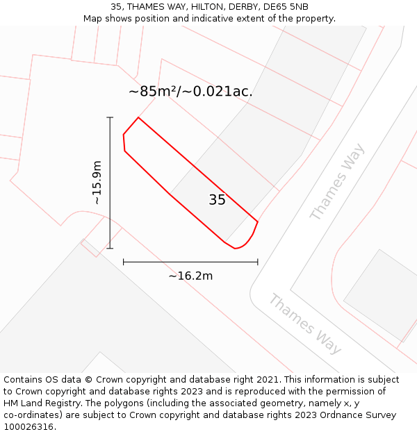 35, THAMES WAY, HILTON, DERBY, DE65 5NB: Plot and title map