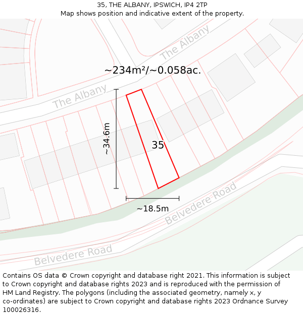 35, THE ALBANY, IPSWICH, IP4 2TP: Plot and title map