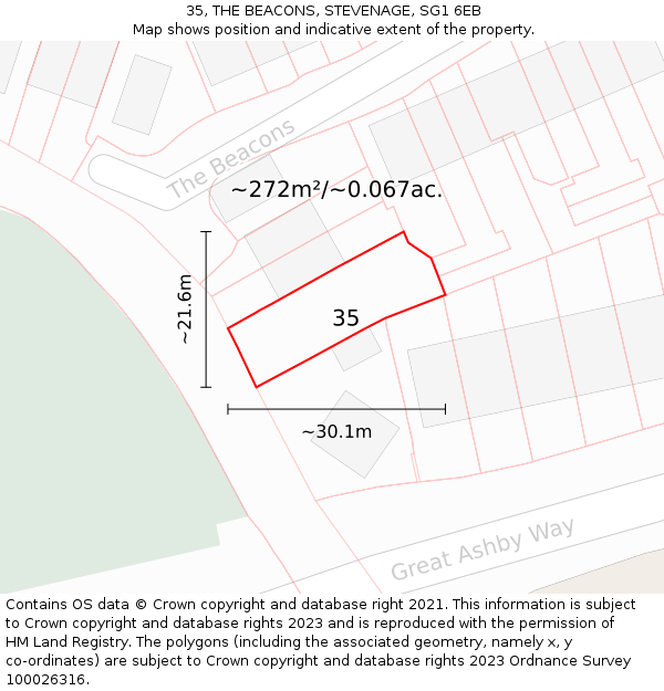 35, THE BEACONS, STEVENAGE, SG1 6EB: Plot and title map
