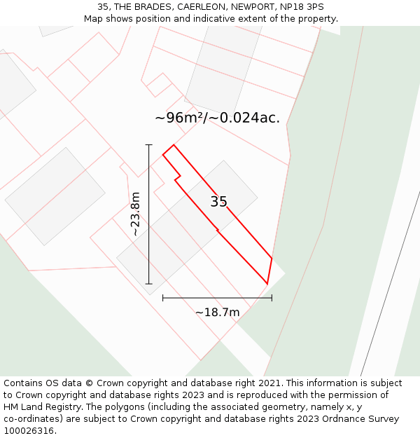 35, THE BRADES, CAERLEON, NEWPORT, NP18 3PS: Plot and title map