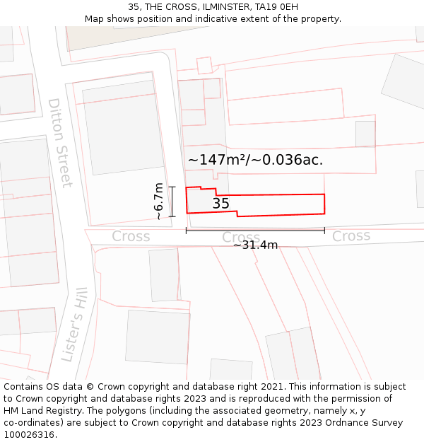 35, THE CROSS, ILMINSTER, TA19 0EH: Plot and title map