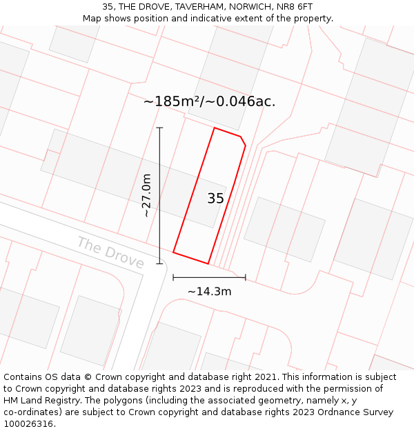 35, THE DROVE, TAVERHAM, NORWICH, NR8 6FT: Plot and title map