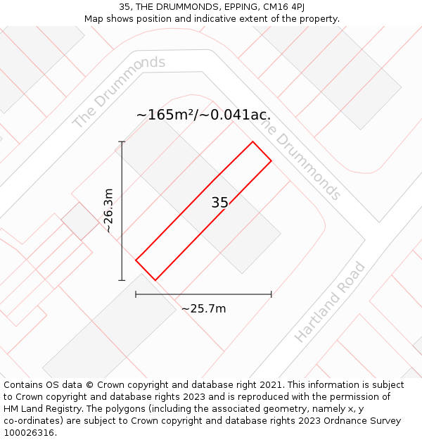 35, THE DRUMMONDS, EPPING, CM16 4PJ: Plot and title map