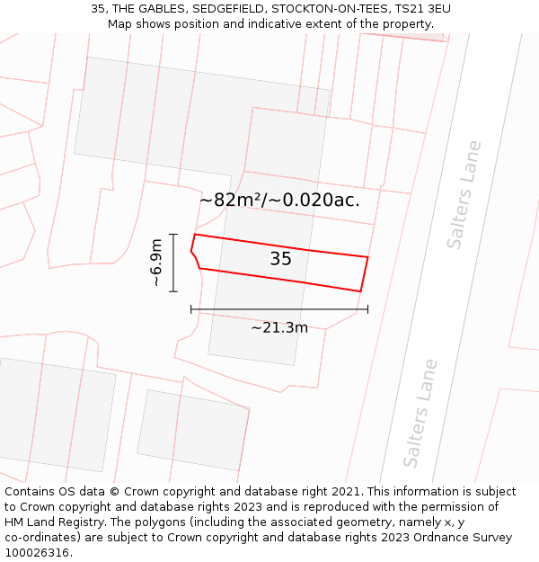 35, THE GABLES, SEDGEFIELD, STOCKTON-ON-TEES, TS21 3EU: Plot and title map