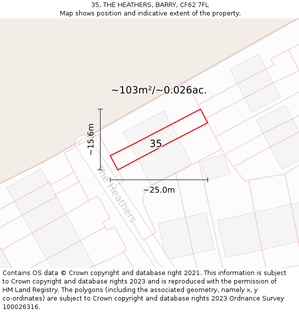 35, THE HEATHERS, BARRY, CF62 7FL: Plot and title map