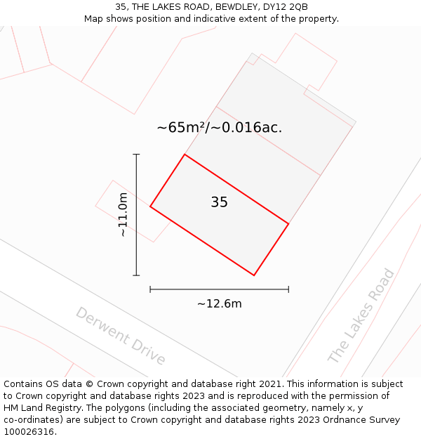 35, THE LAKES ROAD, BEWDLEY, DY12 2QB: Plot and title map
