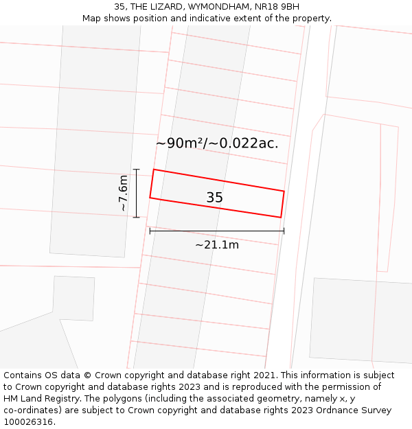 35, THE LIZARD, WYMONDHAM, NR18 9BH: Plot and title map