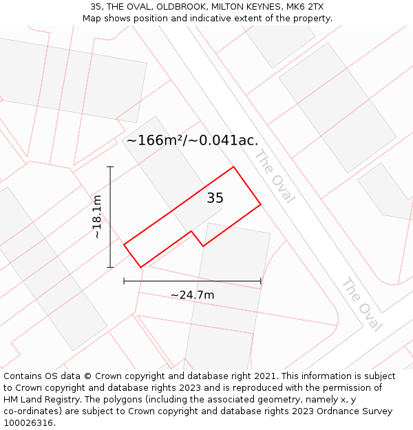 35, THE OVAL, OLDBROOK, MILTON KEYNES, MK6 2TX: Plot and title map