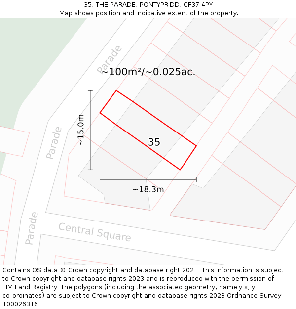 35, THE PARADE, PONTYPRIDD, CF37 4PY: Plot and title map