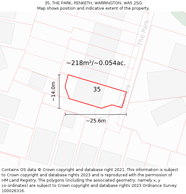 35, THE PARK, PENKETH, WARRINGTON, WA5 2SG: Plot and title map