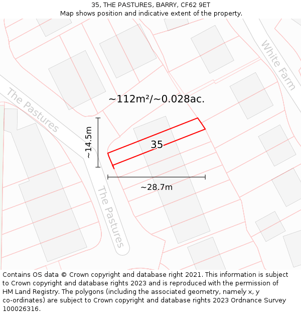 35, THE PASTURES, BARRY, CF62 9ET: Plot and title map