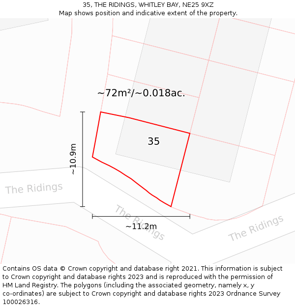 35, THE RIDINGS, WHITLEY BAY, NE25 9XZ: Plot and title map