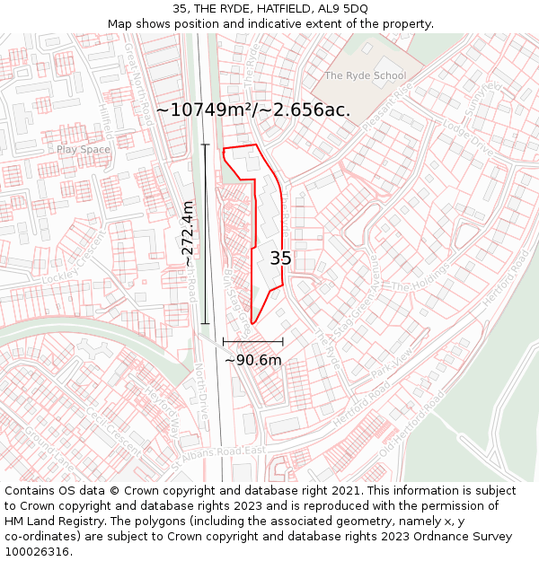 35, THE RYDE, HATFIELD, AL9 5DQ: Plot and title map