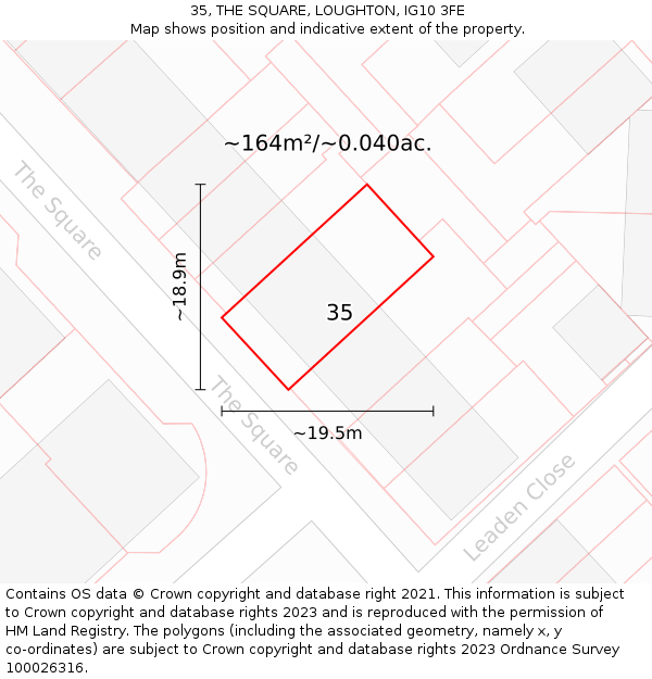 35, THE SQUARE, LOUGHTON, IG10 3FE: Plot and title map
