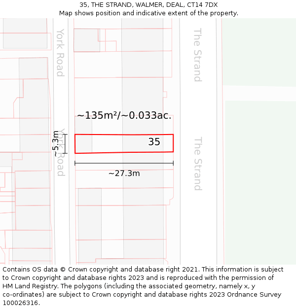 35, THE STRAND, WALMER, DEAL, CT14 7DX: Plot and title map