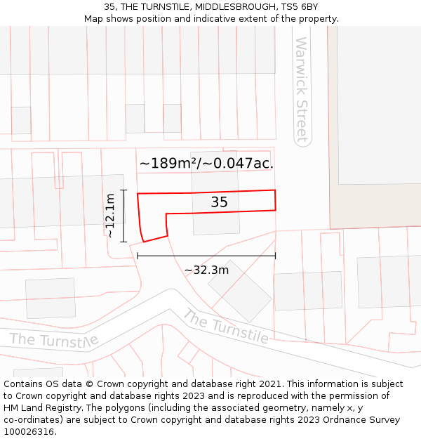 35, THE TURNSTILE, MIDDLESBROUGH, TS5 6BY: Plot and title map
