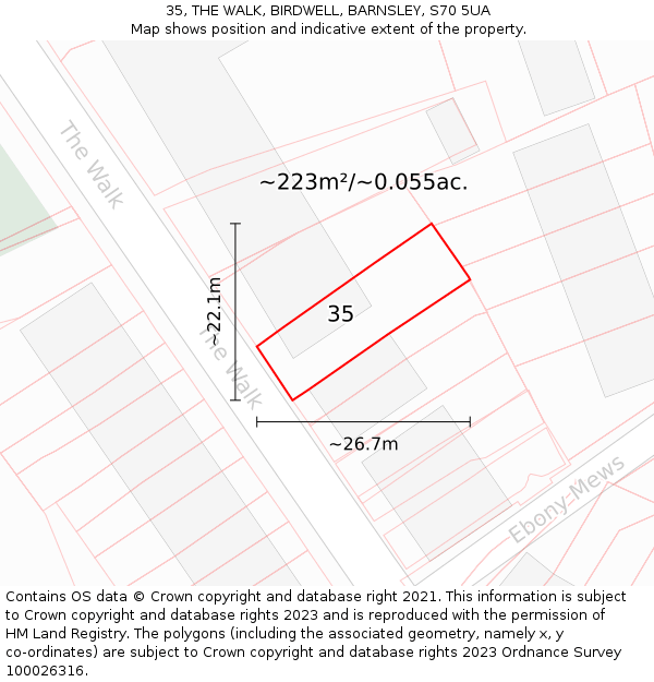 35, THE WALK, BIRDWELL, BARNSLEY, S70 5UA: Plot and title map