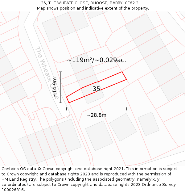 35, THE WHEATE CLOSE, RHOOSE, BARRY, CF62 3HH: Plot and title map