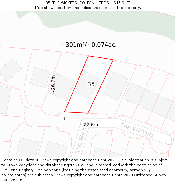 35, THE WICKETS, COLTON, LEEDS, LS15 9HZ: Plot and title map