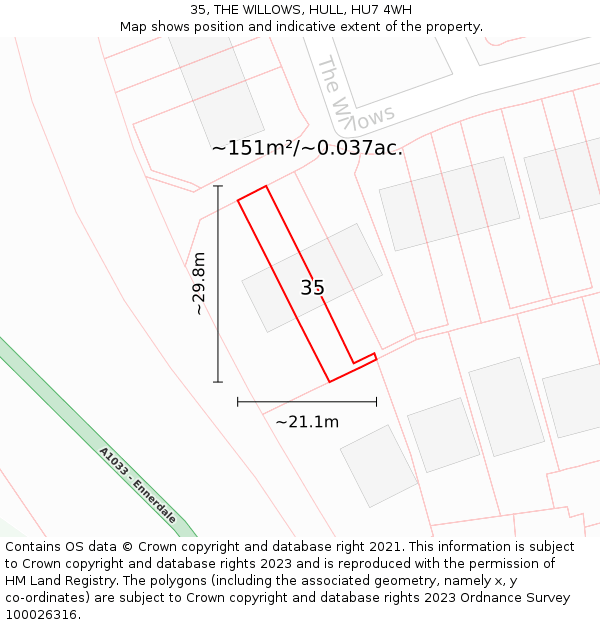 35, THE WILLOWS, HULL, HU7 4WH: Plot and title map
