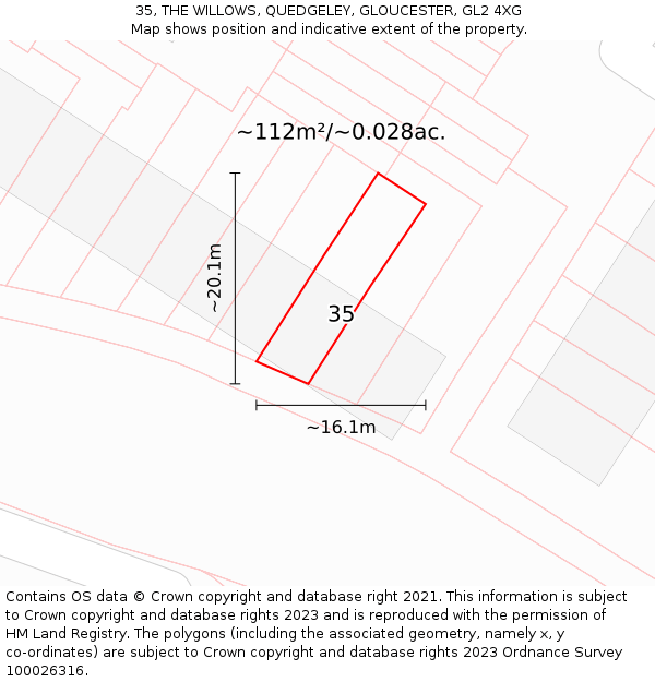 35, THE WILLOWS, QUEDGELEY, GLOUCESTER, GL2 4XG: Plot and title map