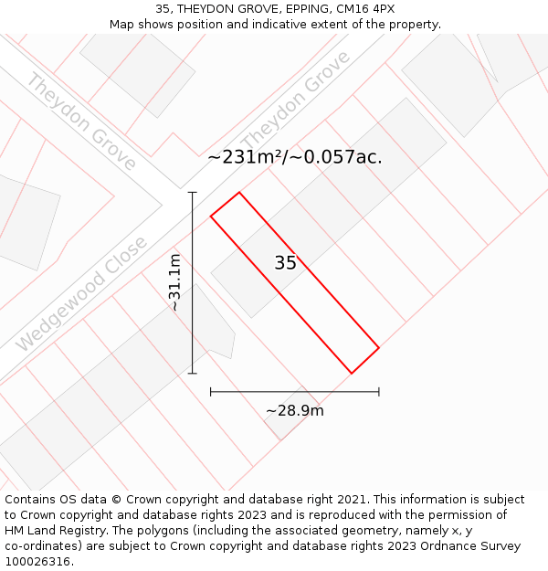 35, THEYDON GROVE, EPPING, CM16 4PX: Plot and title map