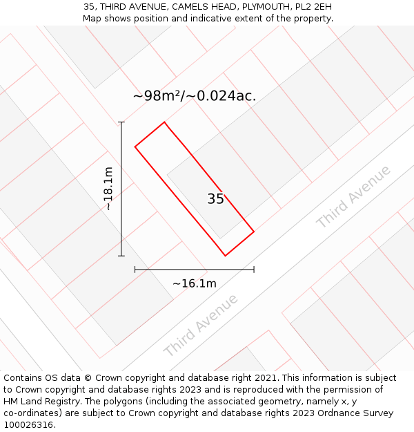 35, THIRD AVENUE, CAMELS HEAD, PLYMOUTH, PL2 2EH: Plot and title map