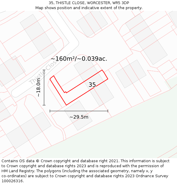 35, THISTLE CLOSE, WORCESTER, WR5 3DP: Plot and title map