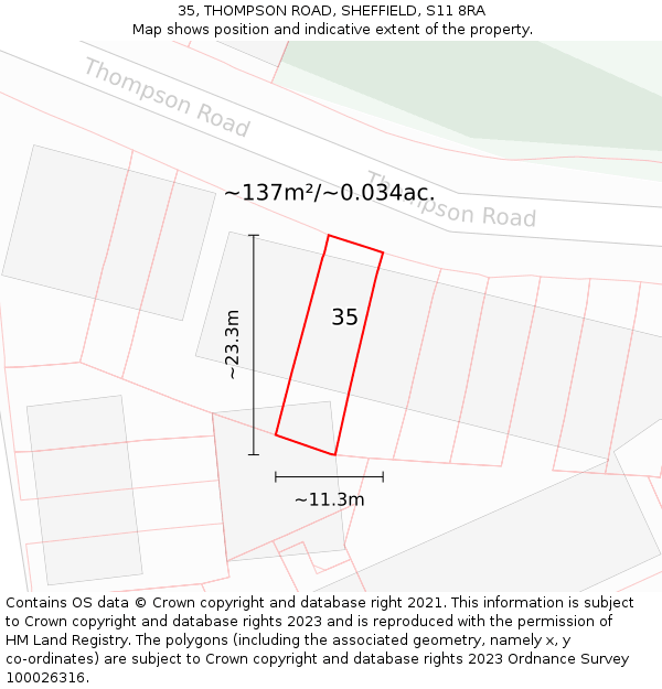 35, THOMPSON ROAD, SHEFFIELD, S11 8RA: Plot and title map