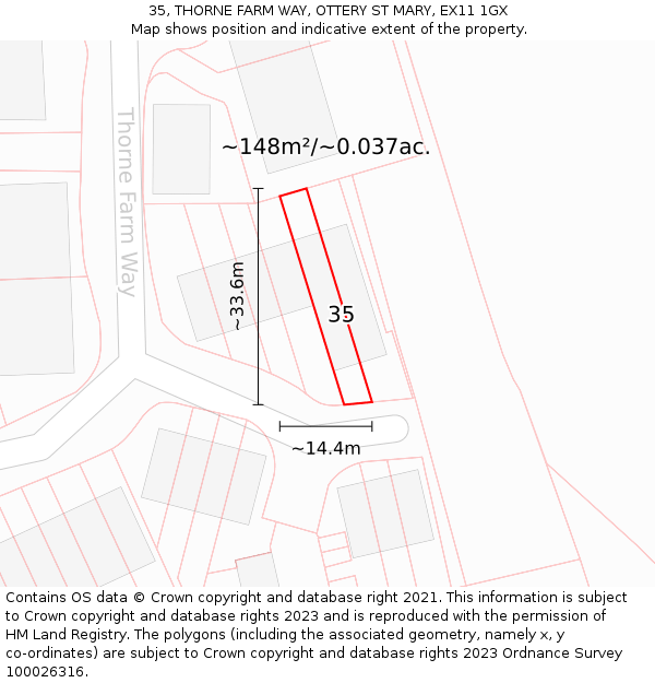 35, THORNE FARM WAY, OTTERY ST MARY, EX11 1GX: Plot and title map