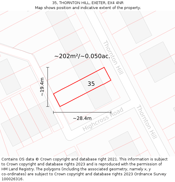 35, THORNTON HILL, EXETER, EX4 4NR: Plot and title map