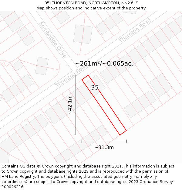 35, THORNTON ROAD, NORTHAMPTON, NN2 6LS: Plot and title map