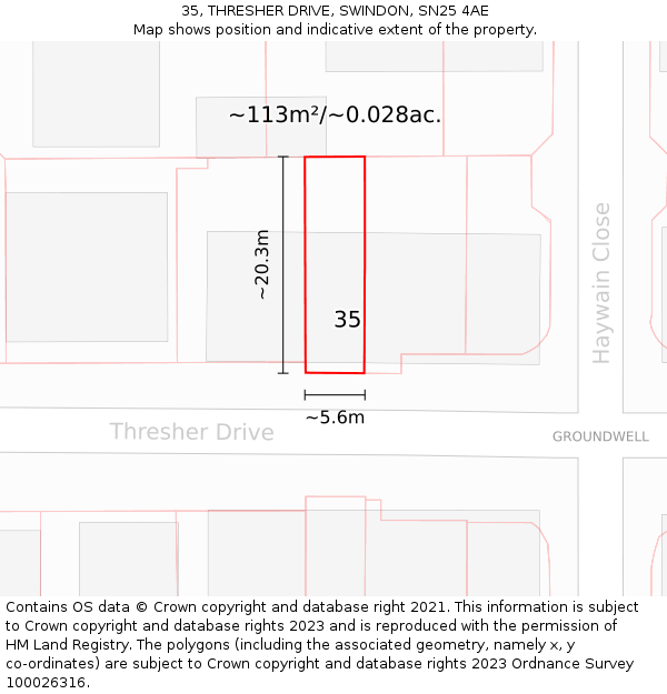 35, THRESHER DRIVE, SWINDON, SN25 4AE: Plot and title map