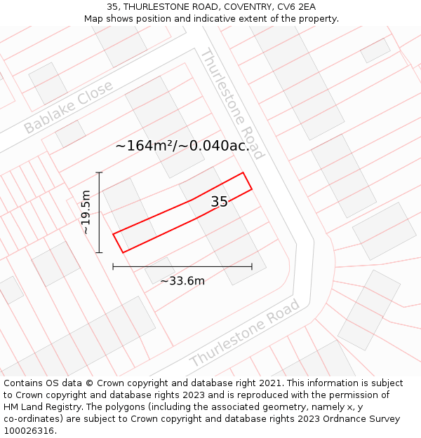 35, THURLESTONE ROAD, COVENTRY, CV6 2EA: Plot and title map