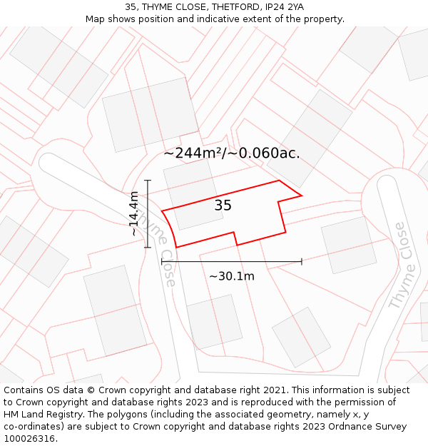 35, THYME CLOSE, THETFORD, IP24 2YA: Plot and title map