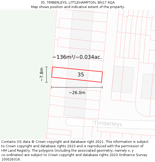 35, TIMBERLEYS, LITTLEHAMPTON, BN17 6QA: Plot and title map