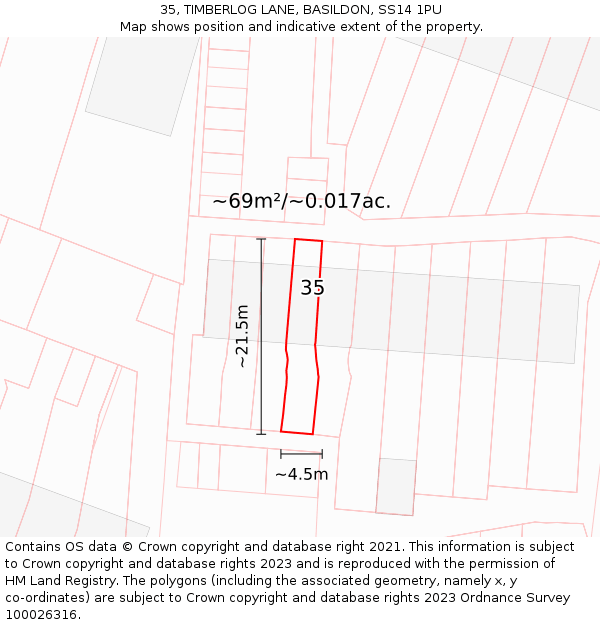 35, TIMBERLOG LANE, BASILDON, SS14 1PU: Plot and title map