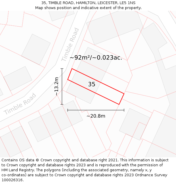 35, TIMBLE ROAD, HAMILTON, LEICESTER, LE5 1NS: Plot and title map