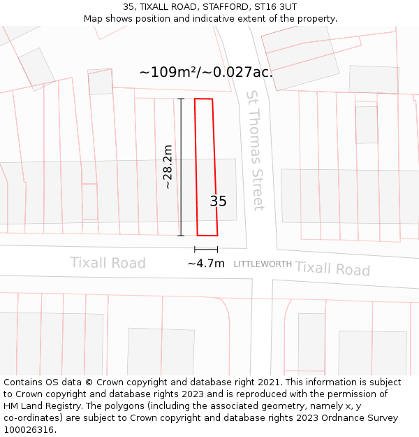 35, TIXALL ROAD, STAFFORD, ST16 3UT: Plot and title map