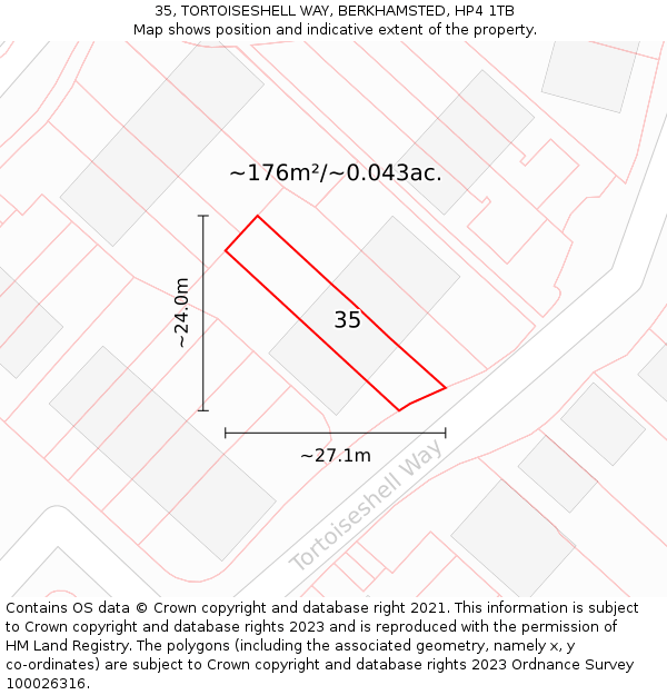 35, TORTOISESHELL WAY, BERKHAMSTED, HP4 1TB: Plot and title map