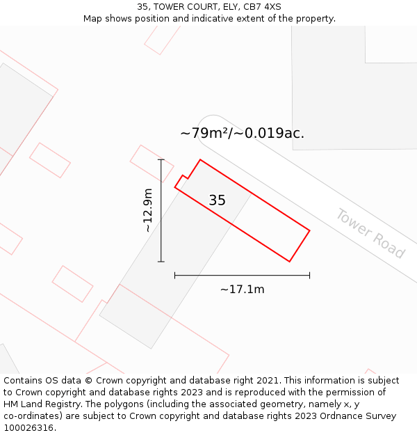 35, TOWER COURT, ELY, CB7 4XS: Plot and title map