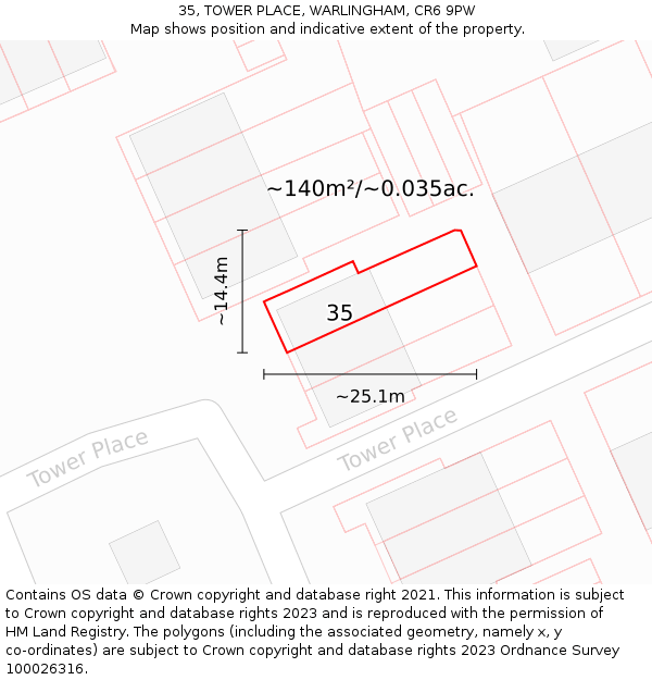 35, TOWER PLACE, WARLINGHAM, CR6 9PW: Plot and title map