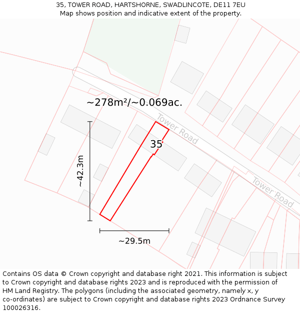 35, TOWER ROAD, HARTSHORNE, SWADLINCOTE, DE11 7EU: Plot and title map