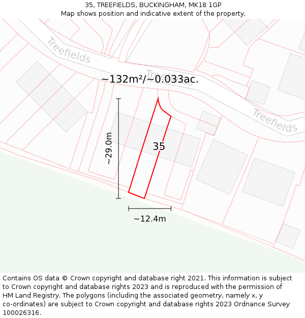 35, TREEFIELDS, BUCKINGHAM, MK18 1GP: Plot and title map