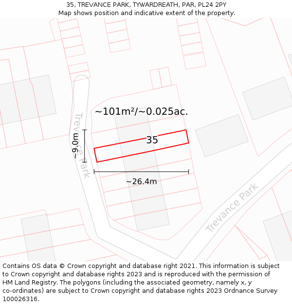35, TREVANCE PARK, TYWARDREATH, PAR, PL24 2PY: Plot and title map