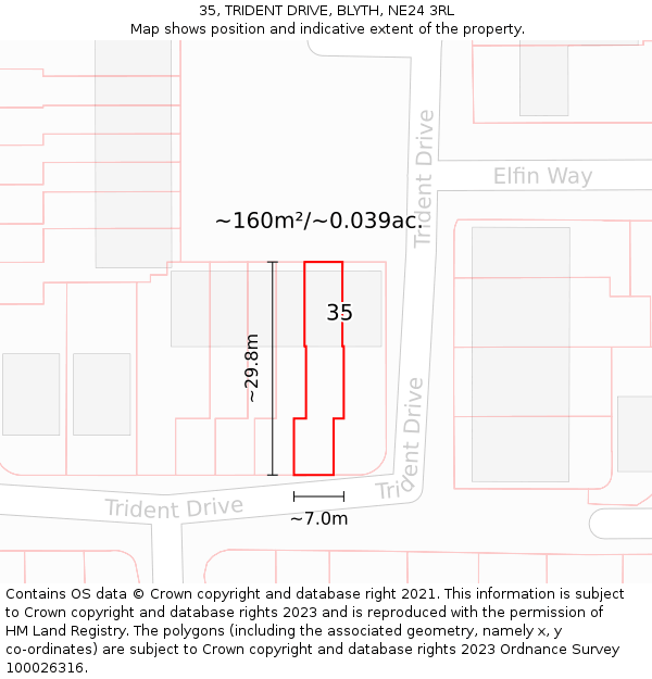 35, TRIDENT DRIVE, BLYTH, NE24 3RL: Plot and title map