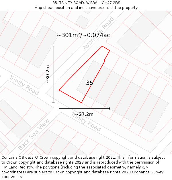 35, TRINITY ROAD, WIRRAL, CH47 2BS: Plot and title map